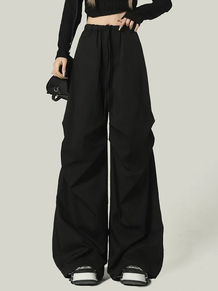 Black Y2K Streetwear Cargo Pant Women Vintage High Waist American Loose Trousers Hip Hop Retro Bf Wrinkles Paratrooper Pants New voguable