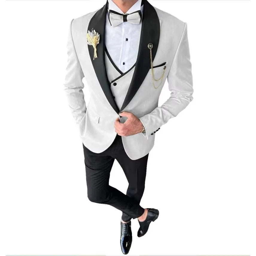 Voguable  New Solid Suits for Men Slim Fit Groom Wedding Suits Tuxedo Best Man Blazer Vest Pants 3 Pieces Fashion Marriage voguable