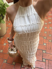 Spring Fashion Patchwork Long Dress For Women Lace-Up Backless High Waist Solid Holiday Beach Dress Ladies Maxi Dress voguable