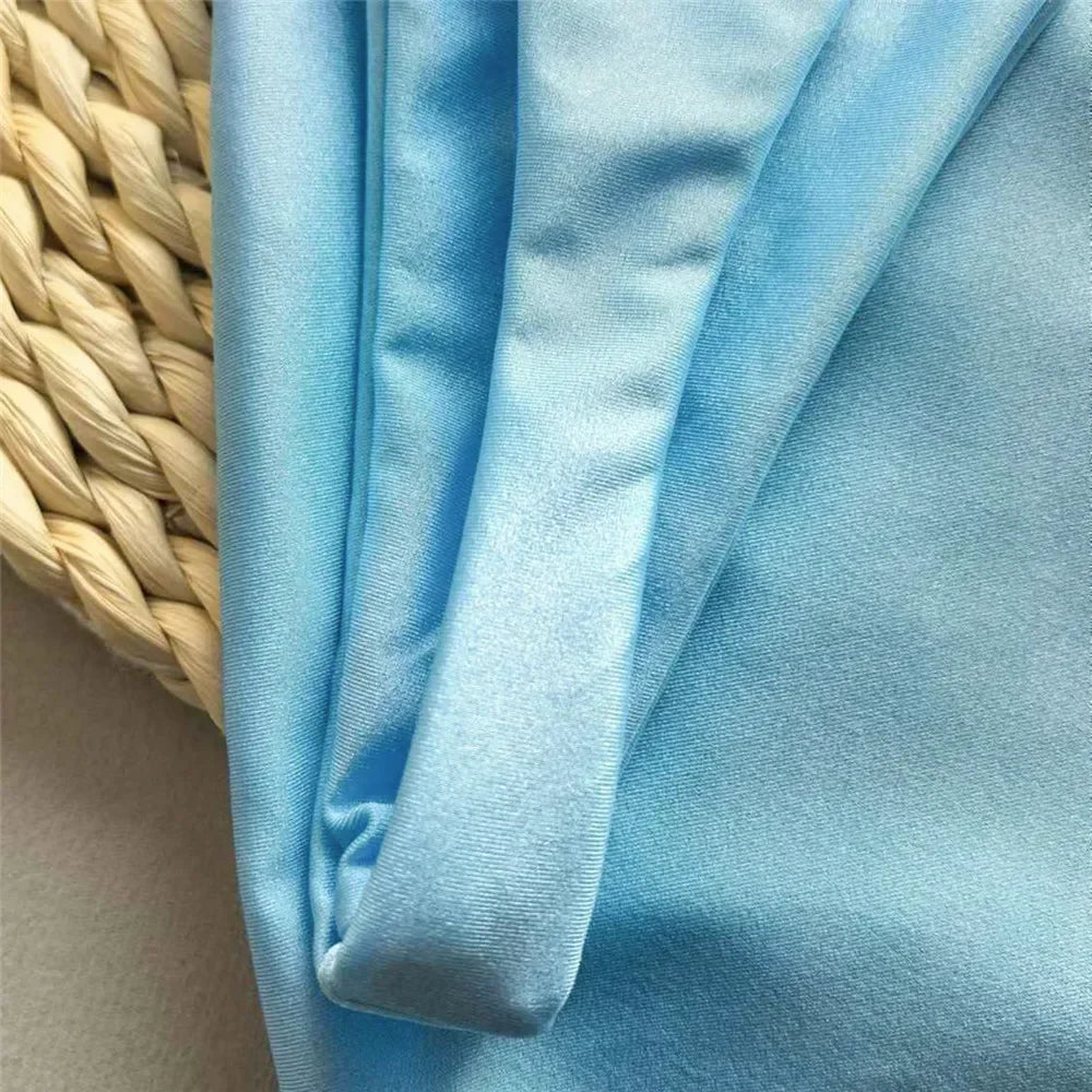 Voguable  Light Blue Micro Bikini Thong Pushup Sexy Swimsuit Cover Ups Women Sun Metal Buckle Swimwear Bathing Suit Bikinis Sets  New voguable