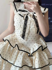 Elegant Bow Women Dress Summer Preppy Style Sweet Print Dot Ladies Mini Dress Party Night Vestidos New voguable