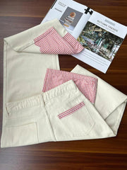 Plaid Patchwork Sweet Jeans Women Elegant Bow High Waist Denim Pant Fall Winter Loose Casual Female Fashion Wide Leg Trousers voguable