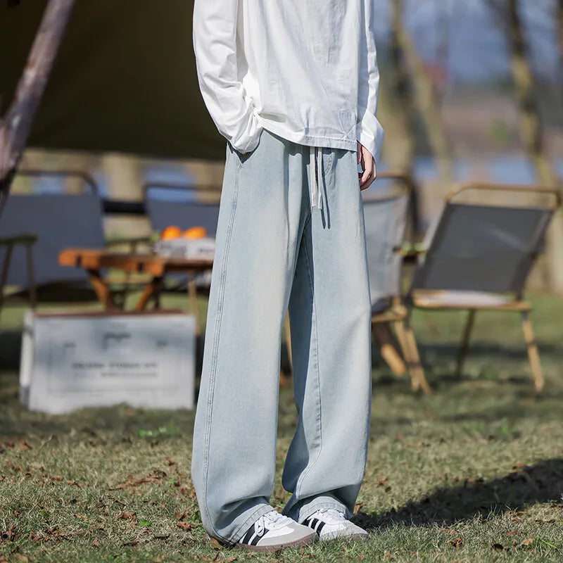 Men Classic Jeans Spring Loose Wide Leg Floor Length Elastic Waist Plus Size8XL Trendy Oversized Comfort Casual Fashion Hot sale voguable
