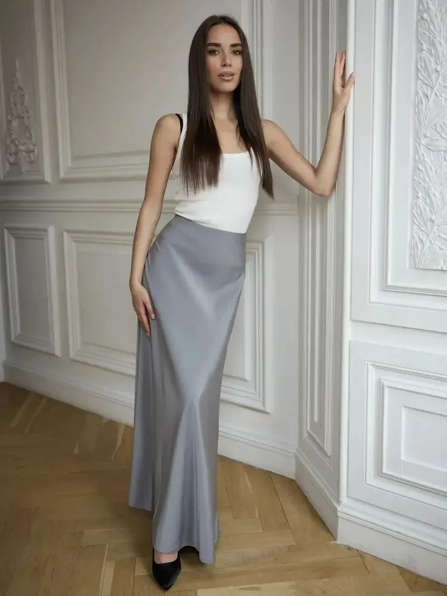 Casual Satin Women'S Skirt Spring Summer Fashion Loose High Waist Maxi Skirts Elegant Simple Slik Fishtail Skirt voguable
