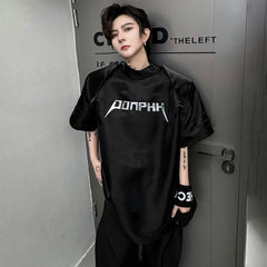 Voguable  Stylish Street Letter Splicing Design Short Sleeve Tops Men's Personality Shoulder Pad Original Handsome T Shirts voguable