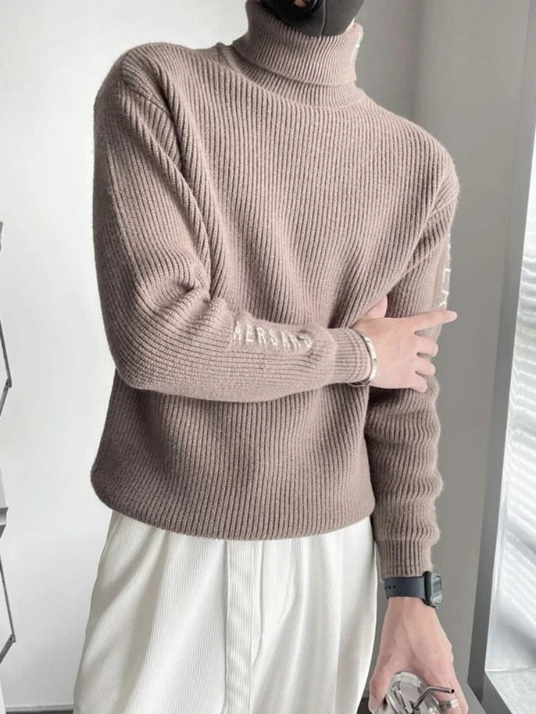 Voguable  Knitted Sweaters for Men Turtleneck High Collar Black Man Clothes Pullovers Coat Jacket Letter Maletry New in Plus Size Casual voguable