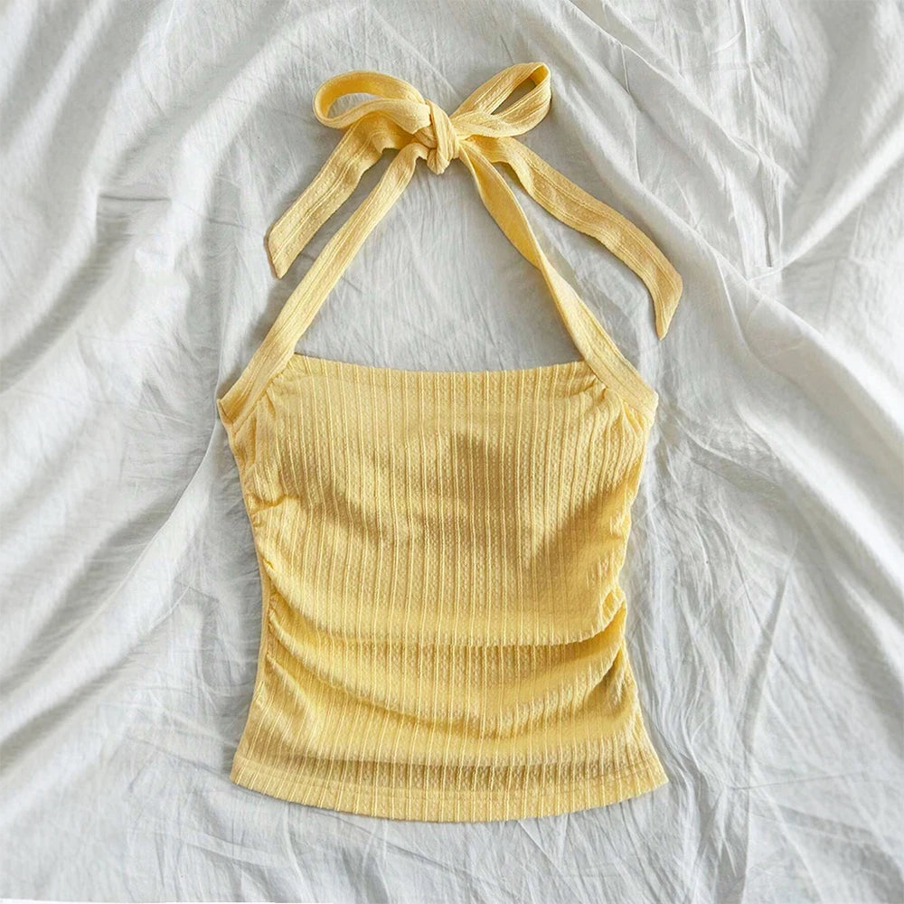 Tanks Spring Summer Korean Fitting Slim Plain Off Shoulder Halter Neck Casual Tanks For Women voguable