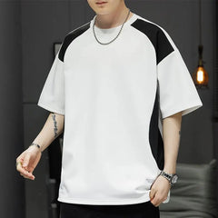 Voguable  Contrasted Color Splicing Short-sleeved T-shirt Men's Summer Two-piece Casual Loose Round Neck Pullover voguable