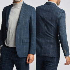 Voguable  New Men's Suit Two Buttons 2 Pieces Blazer Pants Buckle Work Wool Wear Checkered Wedding Prom voguable