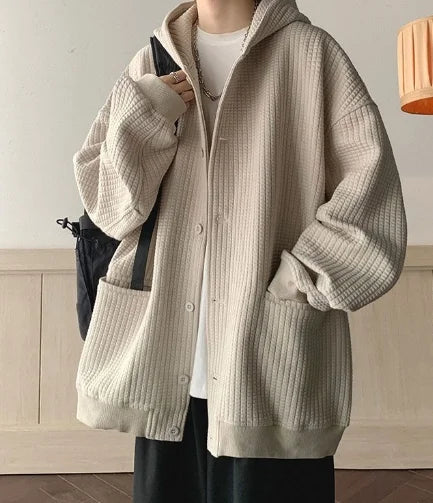 Voguable  High Quality Men's Waffle Sweatshirt Korea Version Hooded Couple Coat Ins Hop Thickened Harajuku Men Women Jacket Oversize M-3XL voguable