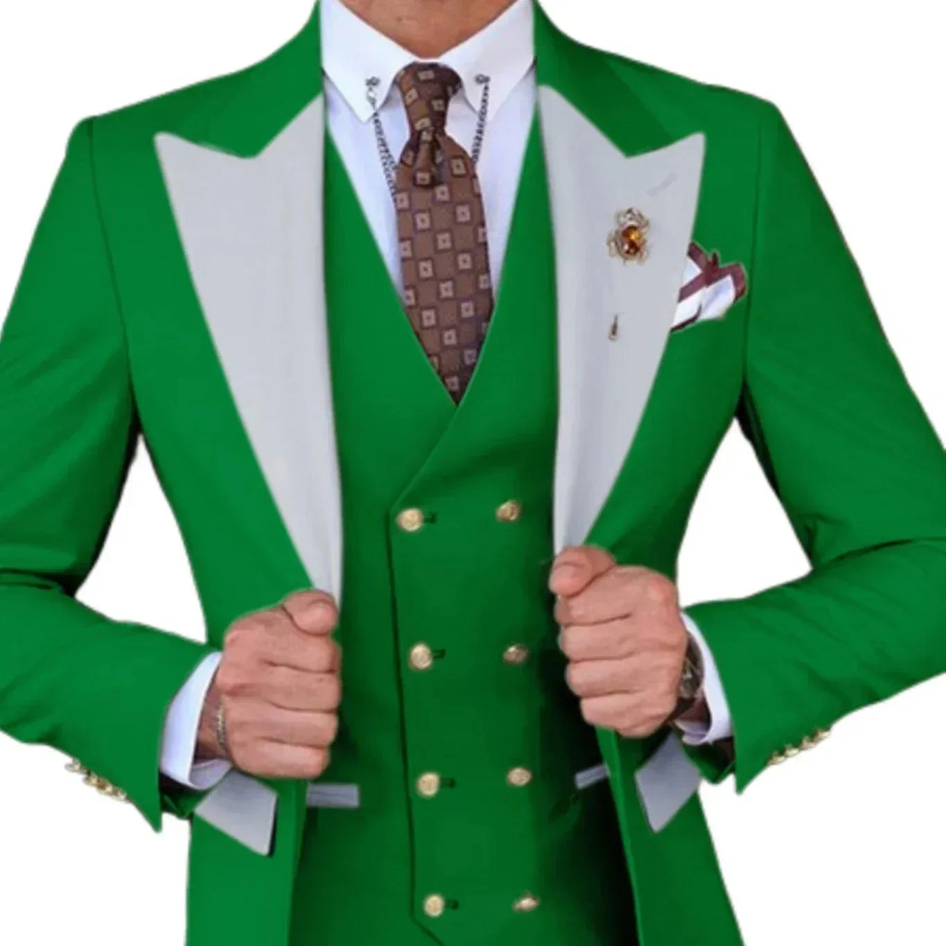 Voguable  Color blockingSuit Men's Fashionable Gentleman Business Banquet US-style Formal Dress Casual Wedding (Blazer+Vest+Trousers) voguable