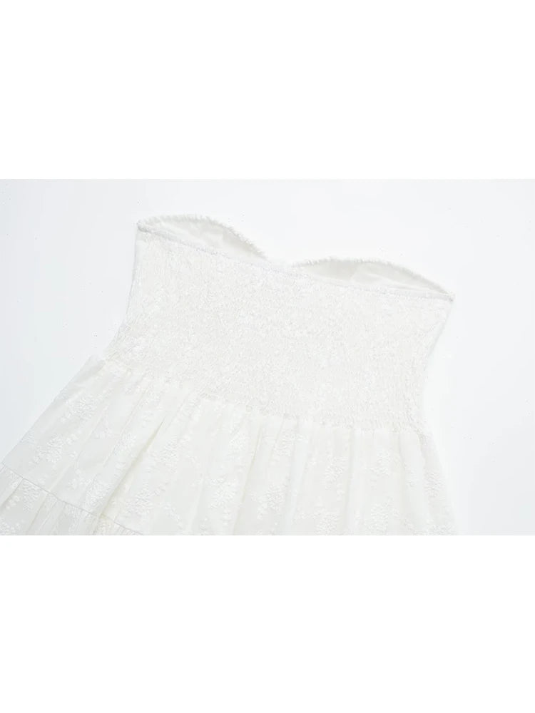 Voguable   New Women White Strapless Lace Dress Sweet Ladies Sexy Mini Party Robe voguable