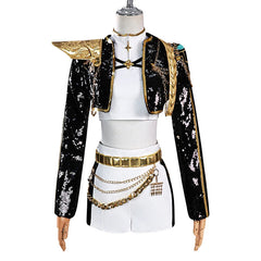 Rumi Zoey Mira Cosplay KPop Demon Hunters Cosplay Costume Wig Women Black Golden Suit Halloween Party Role Playing Outfit voguable