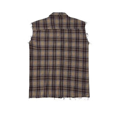 Voguable  American Hip-hop Retro Vintage Plaid Sleeveless Vest Men Women Korean Style Summer Trend Street Lapel Work Vest Jacket Aesthetic voguable