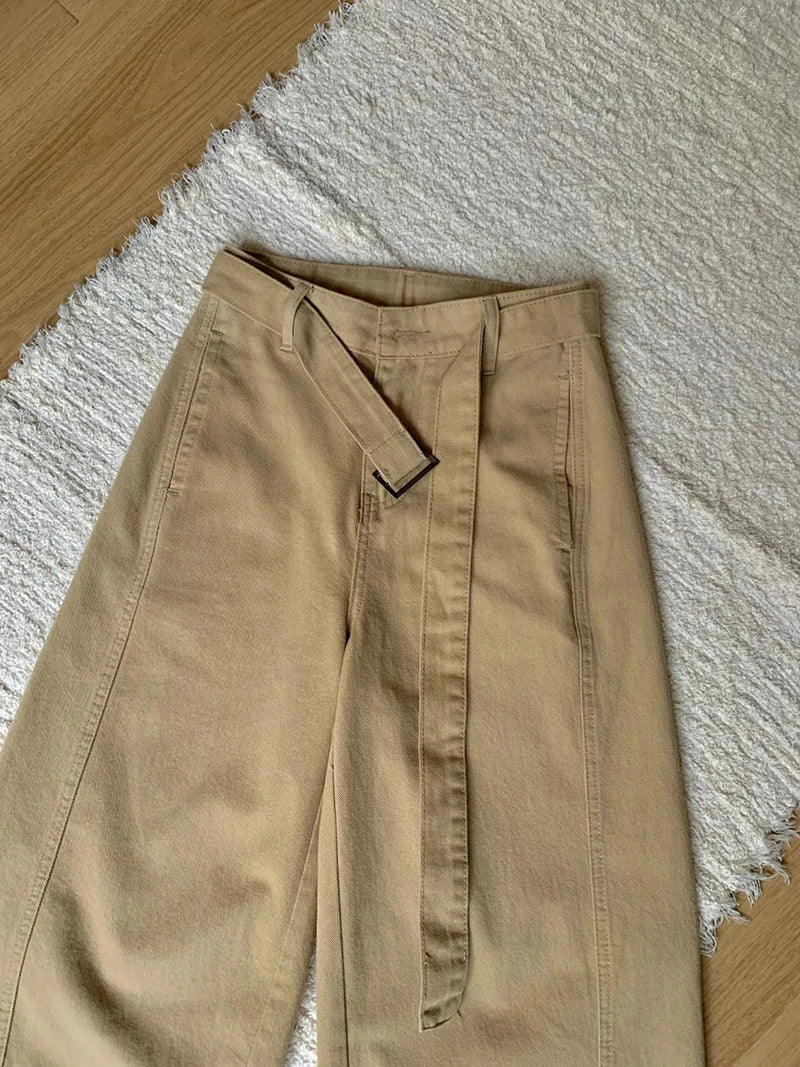Y2K Vintage Belt Jeans Women Loose American High Waist Hip Hop Denim Pant Harajuku Retro Pockets Streetwear Khaki Trousers New voguable