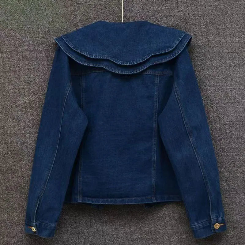 Voguable  Spring Autumn New French Doll Collar Denim Jacket Women's Short Outwear Fashion Loose Korean Long Sleeve Jeans Jackets Tops voguable