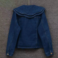 Voguable  Spring Autumn New French Doll Collar Denim Jacket Women's Short Outwear Fashion Loose Korean Long Sleeve Jeans Jackets Tops voguable
