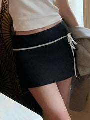 Voguable Bow Ribbon Stitching Mini Skirts Coquette Outfits Low Waist Elastic Short Skirts Y2K Aesthetic Fairycore Korean New voguable
