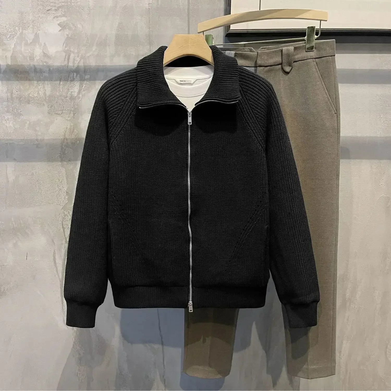 Men's Clothing Cardigan Collared Zipper Knit Sweater Male Solid Color Plain Green Zip-up Korean 2024 Autumn Stylish Hot Old X voguable