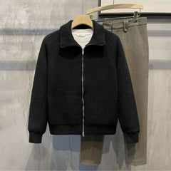 Men's Clothing Cardigan Collared Zipper Knit Sweater Male Solid Color Plain Green Zip-up Korean 2024 Autumn Stylish Hot Old X voguable