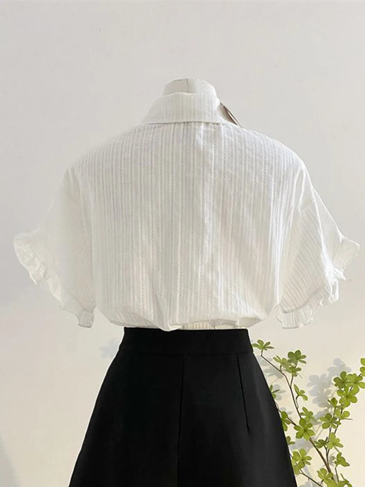 Fashion Casual White Shirt Women Sweet Flare Sleeve Cute Blouse Loose Preppy Style Female Summer Chic Simple All Match Tops voguable