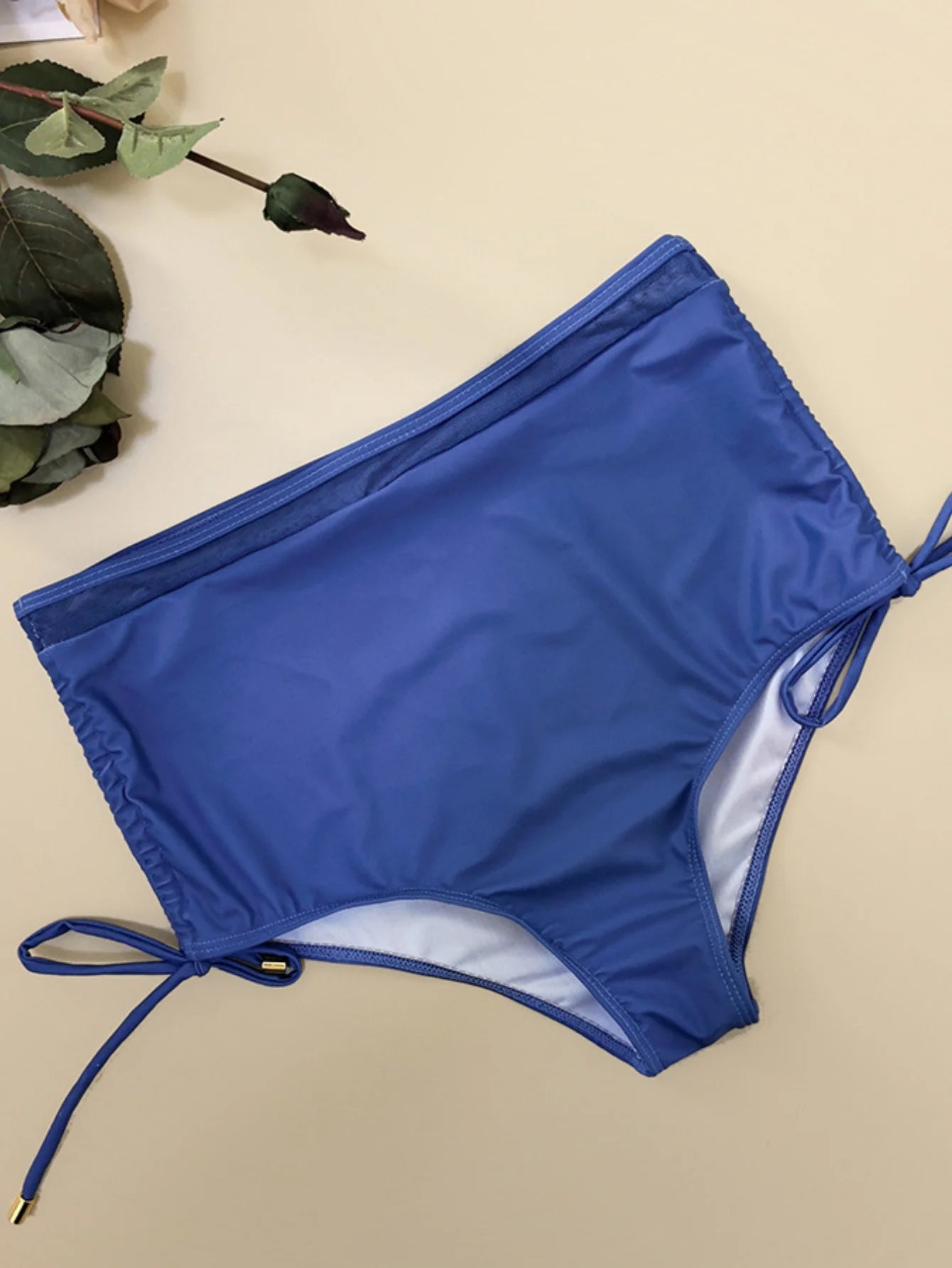 Voguable  Vintage Blue Striped Bikini Set Women Metal Strap Mesh Patchwork Push Up High Waist Swimsuit Beach Bathing Suit Swimwear voguable
