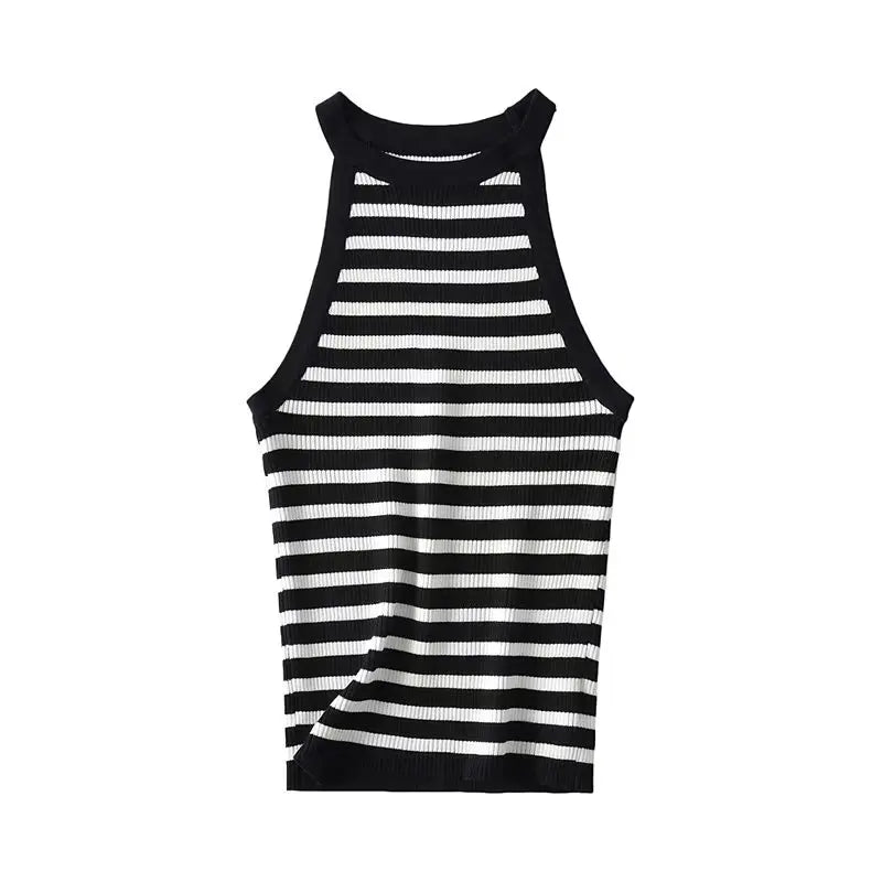 Voguable Summer Women Sexy Slim Sleeveless Striped Halter Knit Top voguable