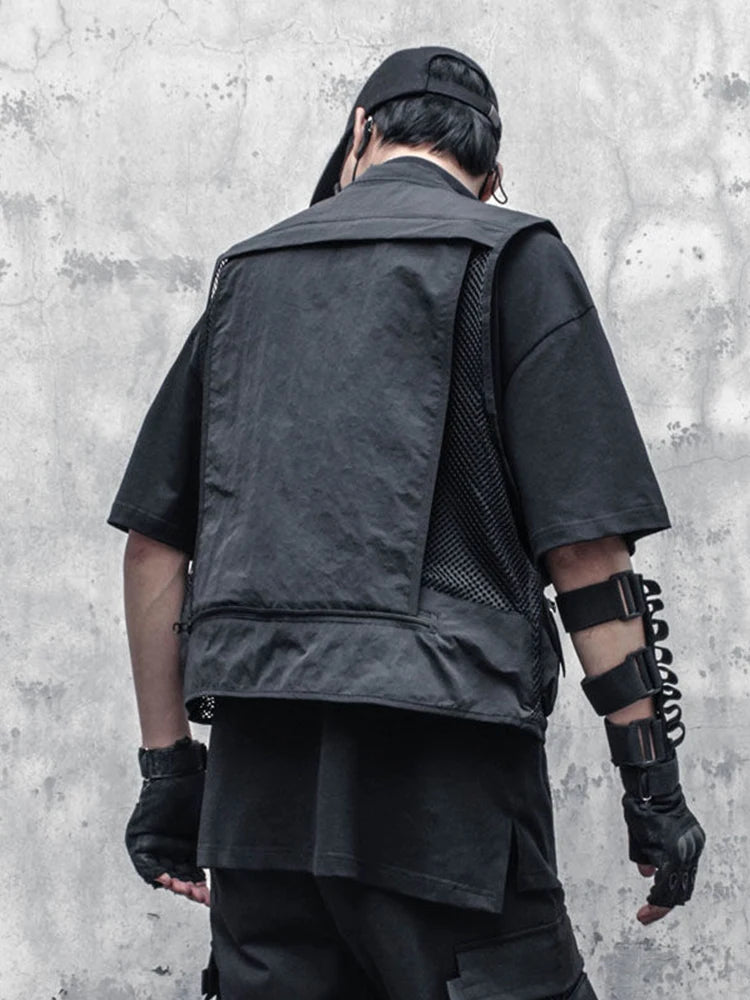 Techwear Black Cargo Biker Vest Without Sleeve Tank Tops Men Sleeveless Top Men  Clothing Japanese Streetwear Hip Hop voguable