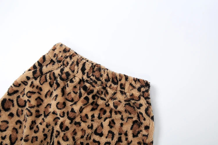Voguable  Furry Leopard Print 2-Piece Set Women Punk Style Hottie Sleeveless Crop Vest+Wide Pants Trend Matching Street Suits voguable