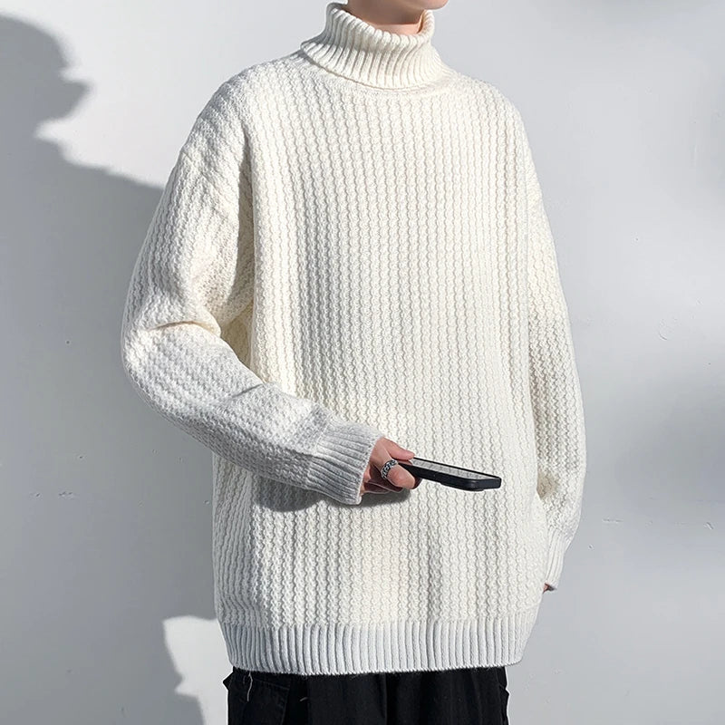 Voguable  Men's Sweaters High Necked Pullovers Autumn Winter New Styles Men's Solid Color Knitted Sweaters Business Casual Sweater voguable