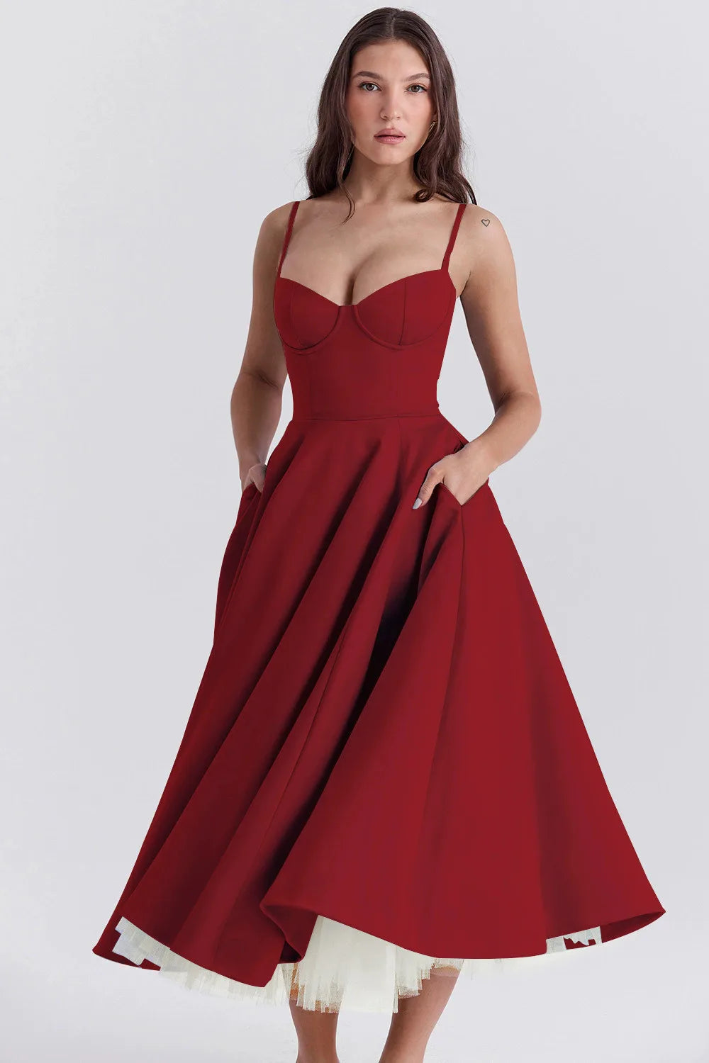 Summer Flare Midi Dress Elegant 2025 New Arrivals Spaghetti Strap Bustier Dress Women Dresses Sweet Pink Women Tops CHP1 voguable