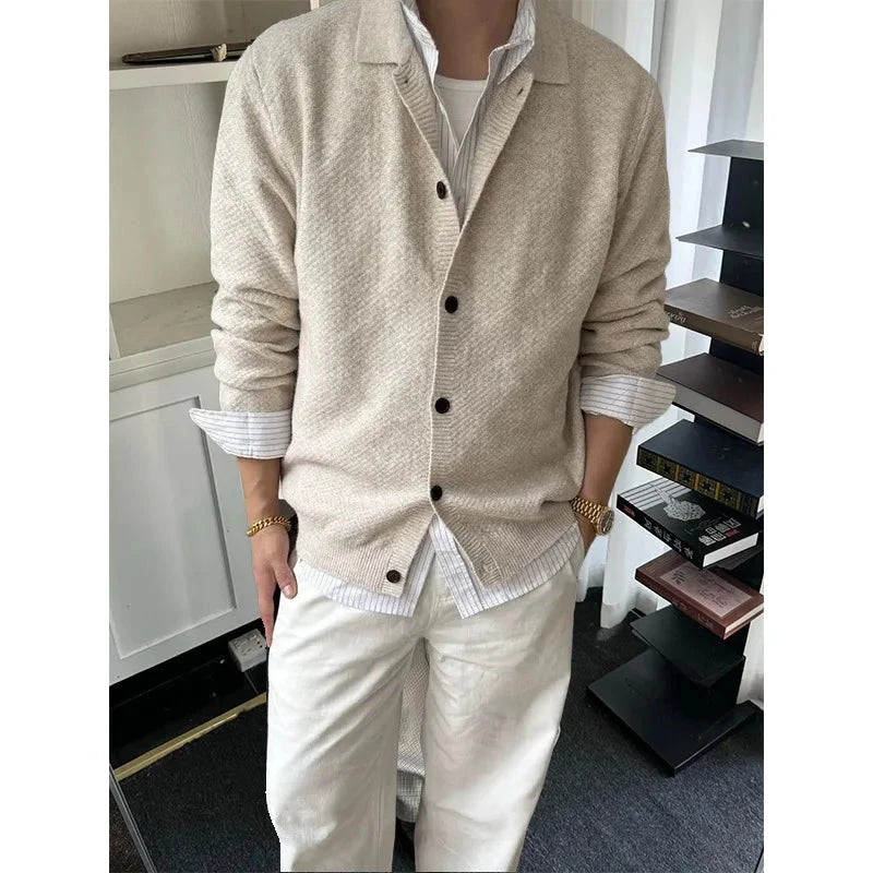 Japanese Retro Men's Cardigan Coats Light Luxury Knitted Lapel Long Sleeve Sweater Jacket Leisure Premium Quality Knitwear M-3XL voguable