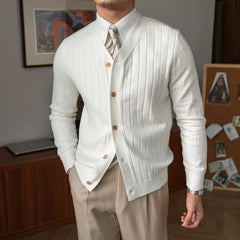 Japan Style Trend Autumn Cardigan Sweaters Men Clothing V-Neck Solid Button Business Casual Office Long Sleeve Slim Knitted Tops voguable
