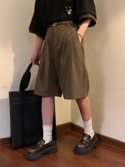 Summer Japanese Retro Simple Solid Color Casual Trousers Men Women Loose Wide-leg Shorts Fashionable and Trendy Five-point Pants voguable