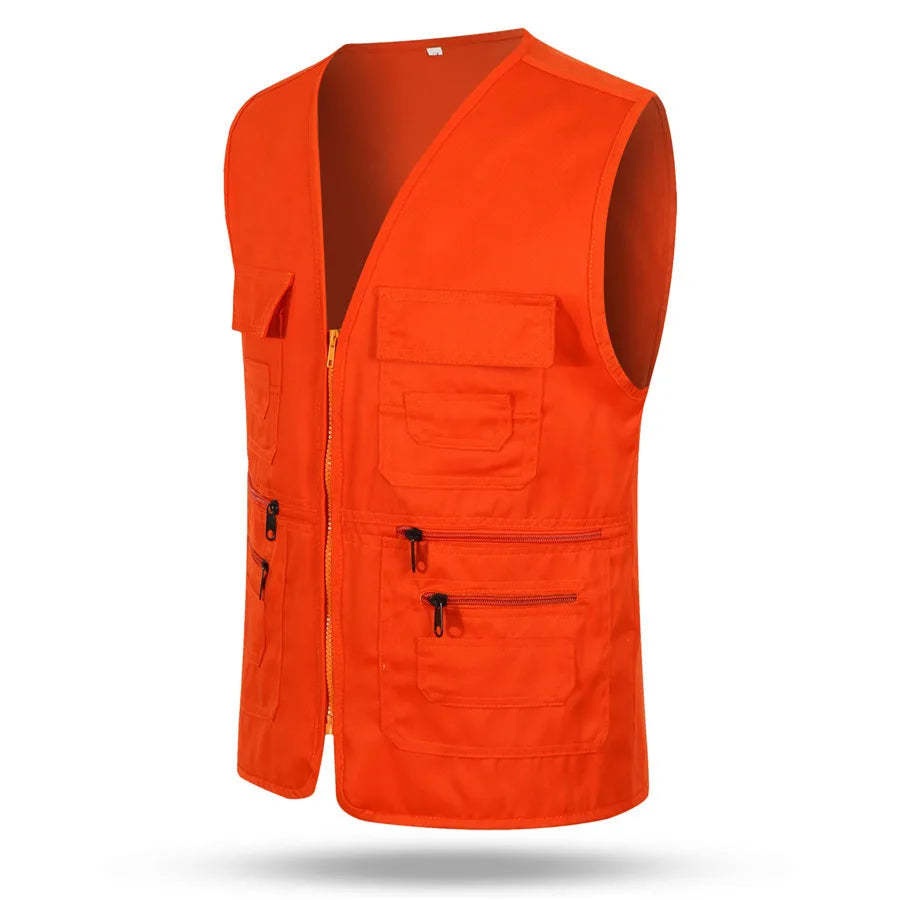 Multi Pocket Vest Jacket Men's Casual Plus Size Slim Fit Outerwear Sleeveless Zipper Jacket Male Clothes Cotton Waistcoat voguable
