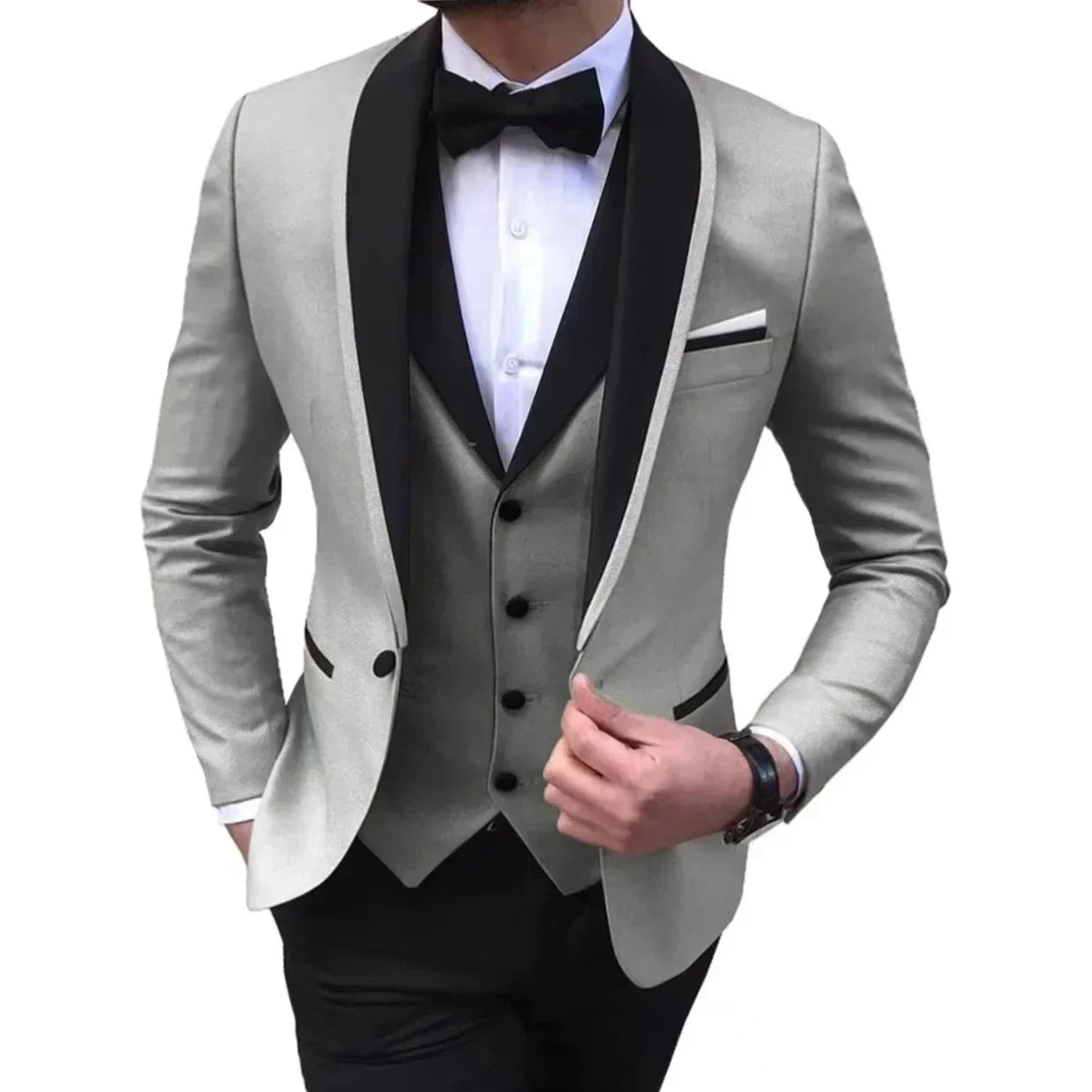Voguable  Luxury Slim Fit Men's 3-Piece Tuxedo Set with Shawl Lapel Blazer Vest And Pants for Wedding And Evening Parties voguable