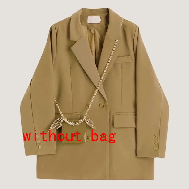 Black Fashion Suit Jacket Women Fashion Double-Breasted Office Ladies Outerwear Y2K Loose Korean Solid Preppy All-Match Coats voguable