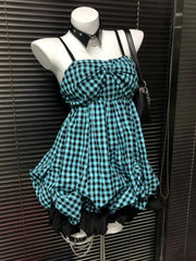 Voguable  Y2k Sweet Kawaii Lolita Dress Women Japanese Vintage Lace Bow Ruffle Cake Dress Harajuku Slim Bandage Dress Summer Fashion voguable