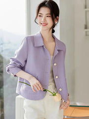 Elegant Slim Purple Jacket Women Sweet Long Sleeve Small Fragrance Coat Casual Fall Winter Lady French Pockets Fashion Tops voguable