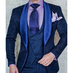 Tailor-Made Burgundy Wedding Men Suits Slim Fit Tuxedo 3 Pieces Suits Groom Prom Jacquard Blazer Terno Masculino Suits voguable