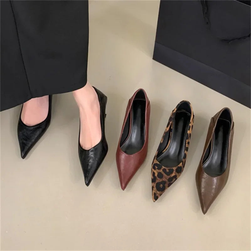 Voguable  Spring Design Leopard Print Woman Pumps Pointed Toe Thin Low Heels Elegant Party Female Shoes voguable
