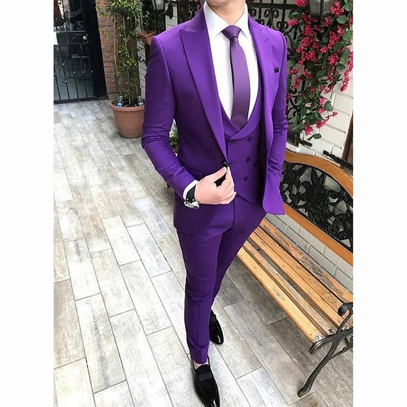 Voguable  Formal Wedding Men Suits Groom Tuxedo Fashion Classic Slim Fit Peaked Lapel Prom Party Dinner Male Suit (Jacket+Vest+Pants) voguable