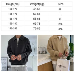 Polo T-shirts for Men Fashion Versatile Casual Solid Color Sweater Jacket Zip Long Sleeved Loose Fitting Shirt Autumn New voguable