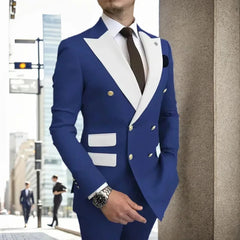 Voguable  Men's Modern Slim Fit Double Breasted Tuxedo Suit with Peak Lapel for Wedding Business Evening Party voguable