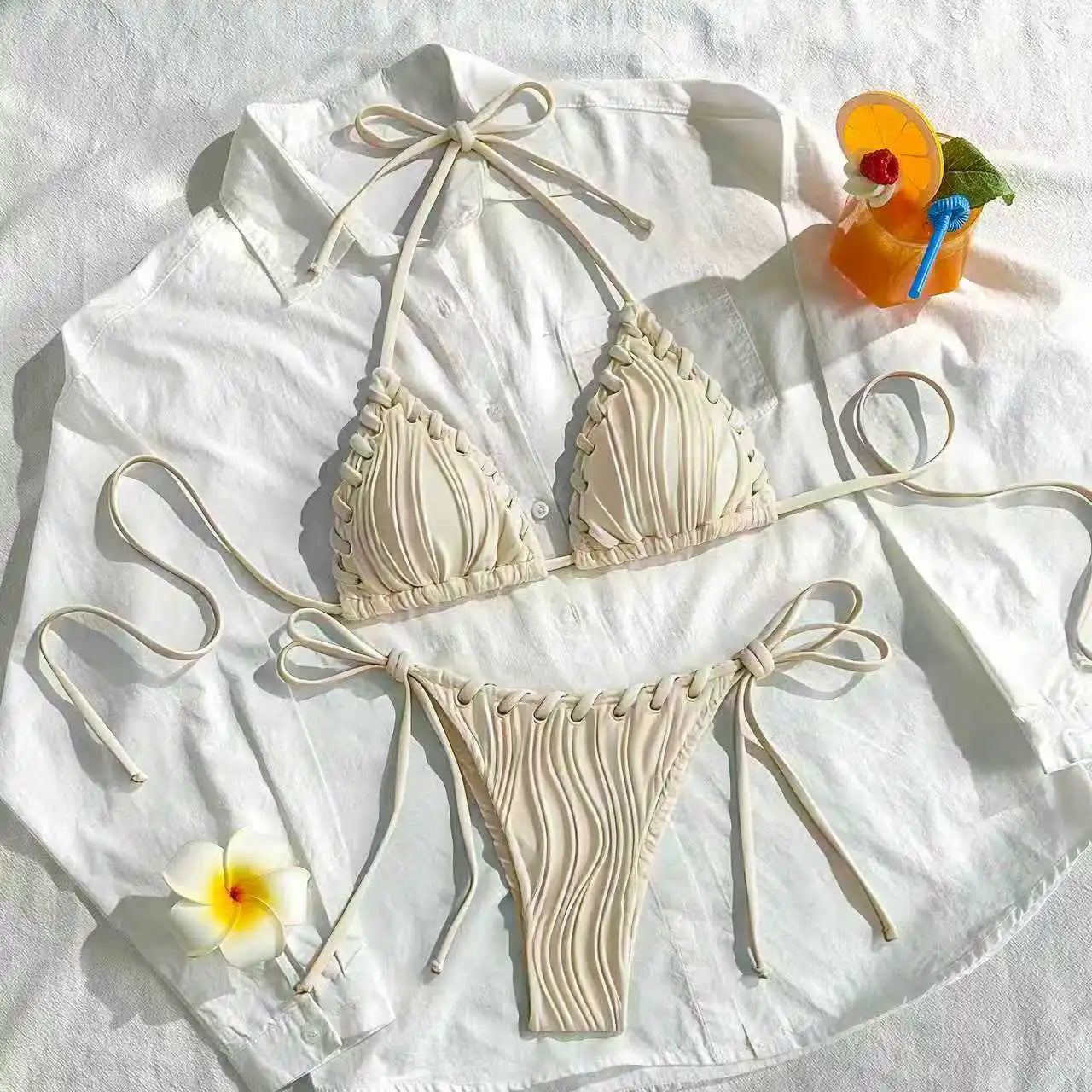 Voguable  Triangle String Bikinis Women Swimwear Female Sexy Swimsuit Solid Bathers Bathing Swimming Swim Suit Beachwear voguable