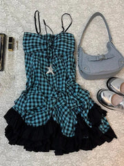 Voguable  Y2k Sweet Kawaii Lolita Dress Women Japanese Vintage Lace Bow Ruffle Cake Dress Harajuku Slim Bandage Dress Summer Fashion voguable