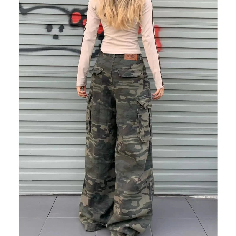 Camouflage Jeans Women Y2K Hip Hop Vintage High Waisted Jeans Straight Streetwear Casual Loose Large Size Wide Leg Denim Pants voguable