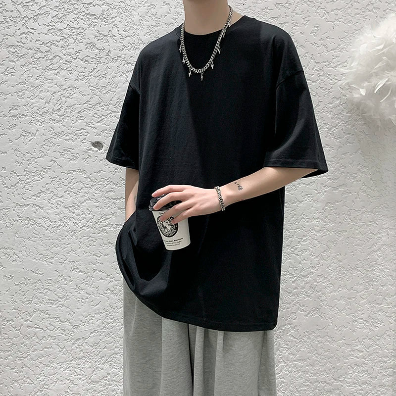 Men Oversized Graphic Solid T Shirts Colorfuls 100% Cotton Mens White Classical Tee Male Short Sleeve O-Neck Tops gotmes-shop