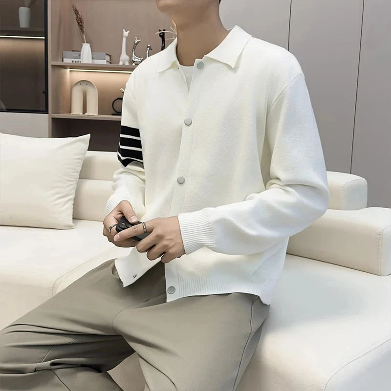 Japanese Retro Men's Cardigan Coats Light Luxury Knitted Lapel Long Sleeve Sweater Jacket Leisure Premium Quality Knitwear M-3XL voguable