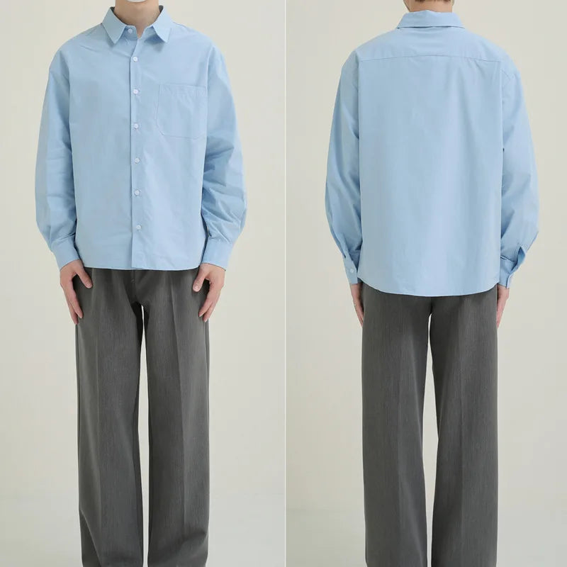 Voguable Blue White Shirt Men Fashion Social Men Dress Shirt Korean Loose Long Sleeve Shirt Men Office Formal Shirt Male Casual Shirts voguable